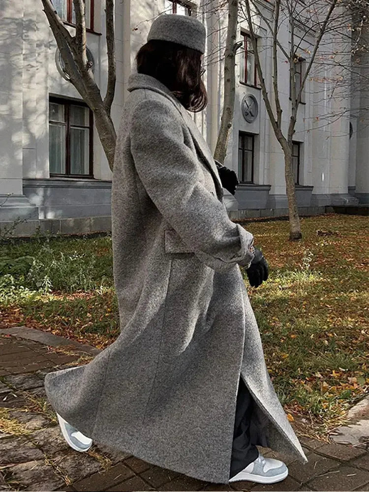 Long Coat für Damen – Eleganter Doppelreihiger Mantel