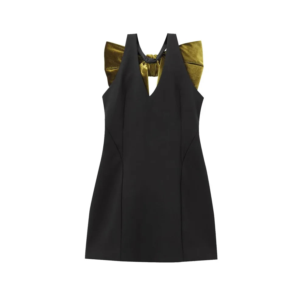 Velvet Bow Straps Mini Dress
