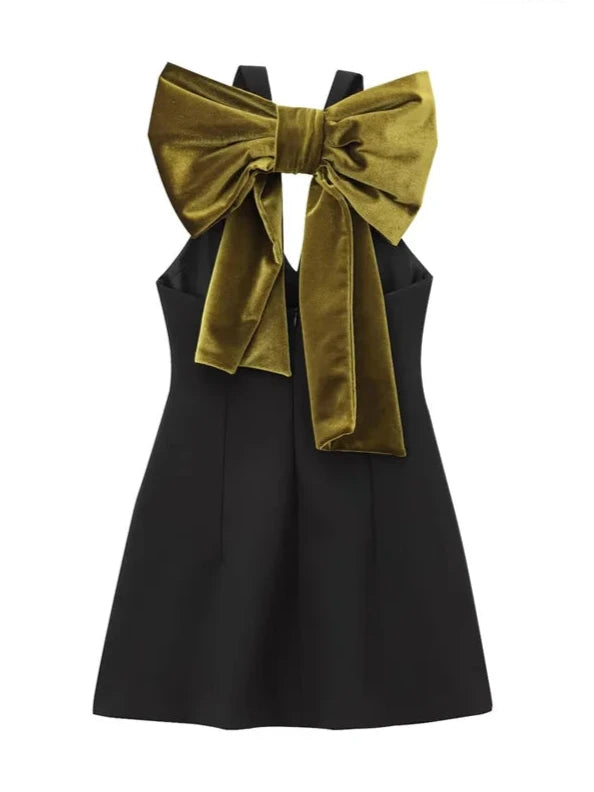 Velvet Bow Straps Mini Dress