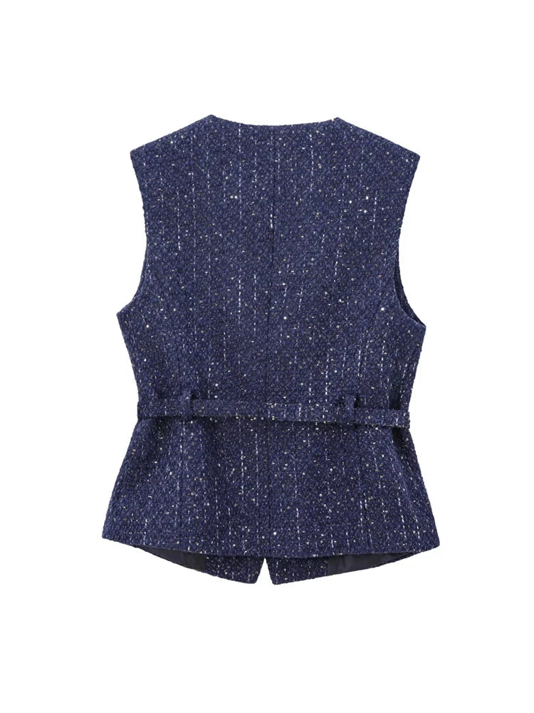 Damen Tweed Waistcoat mit Gürtel