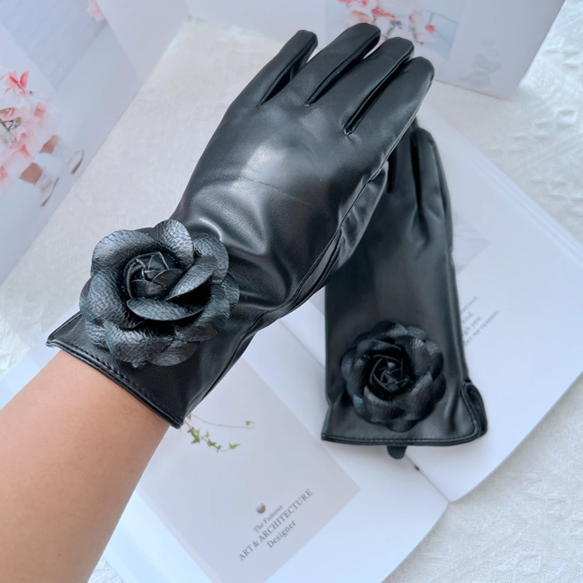 Flower Damen Lederhandschuhe – Warm & Stilvoll für den Winter