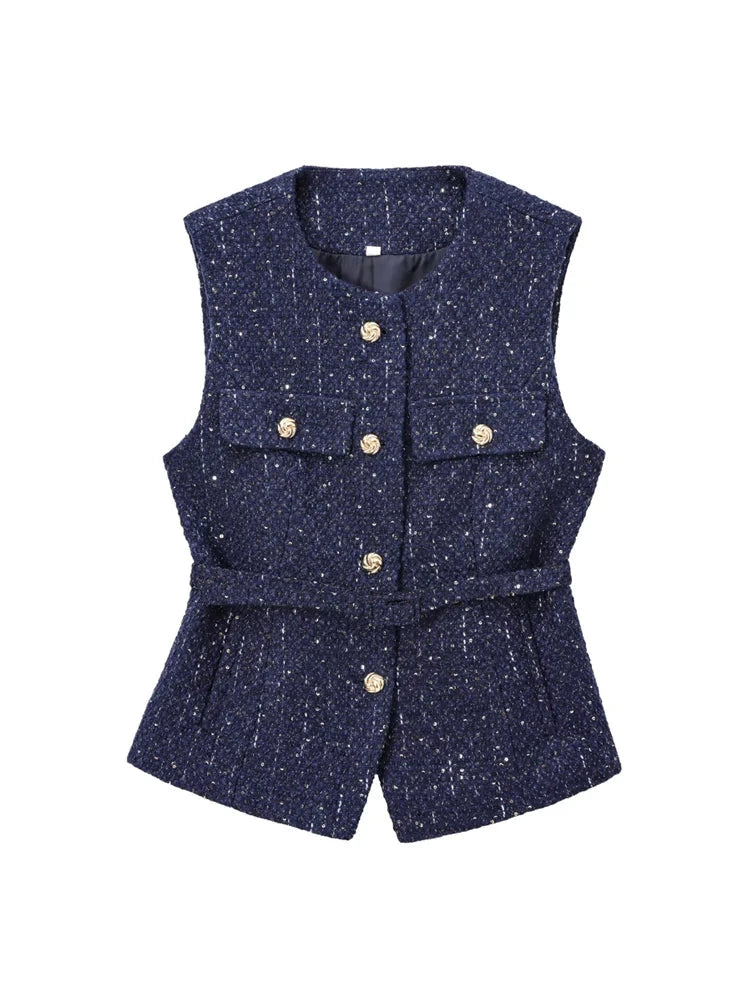Damen Tweed Waistcoat mit Gürtel