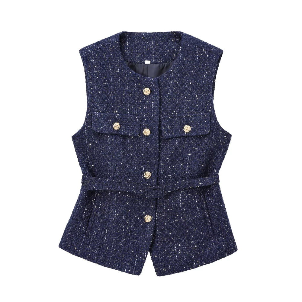 Damen Tweed Waistcoat mit Gürtel