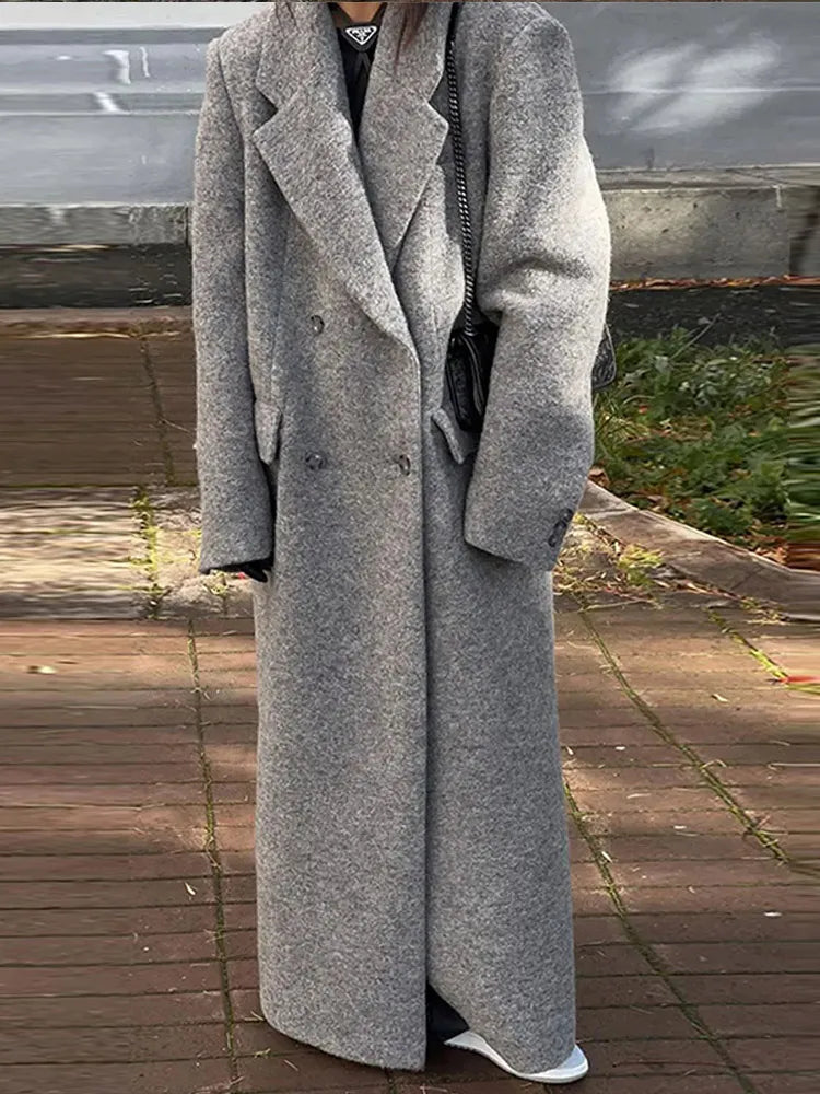 Long Coat für Damen – Eleganter Doppelreihiger Mantel