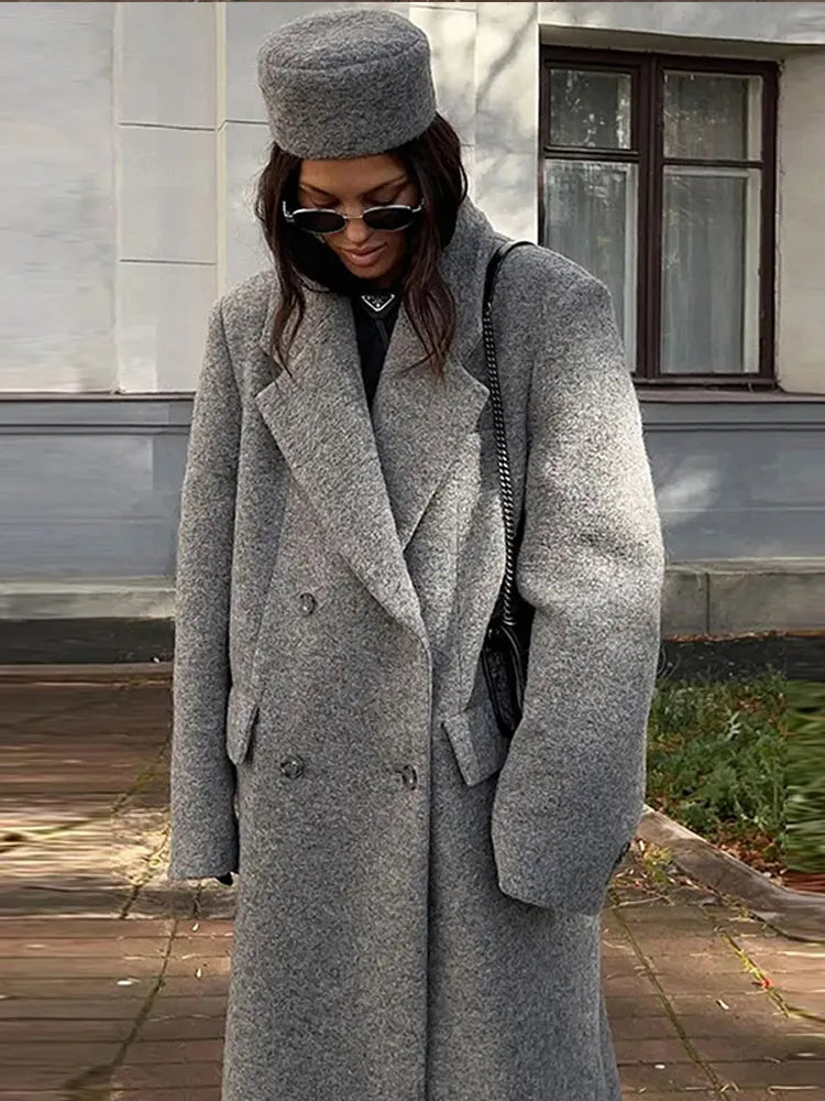 Long Coat für Damen – Eleganter Doppelreihiger Mantel