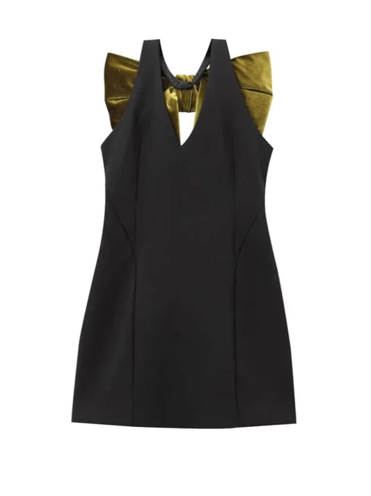 Velvet Bow Straps Mini Dress