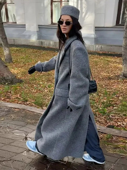 Long Coat für Damen – Eleganter Doppelreihiger Mantel